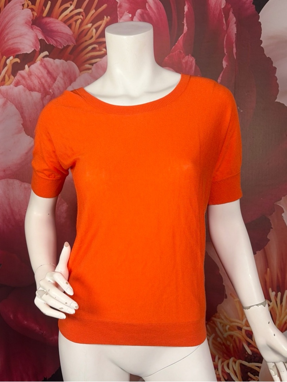 Talbots Orange Knit Pullover Top Petite Stretch Short Sleeve NWT